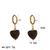 Wholesale Maillard Style Heart Shape Stainless Steel Plastic Resin Tiger Eye Stone Tassel Pvd Furnace Vacuum Real Gold Plated Earrings For Women