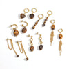 Wholesale Maillard Style Heart Shape Stainless Steel Plastic Resin Tiger Eye Stone Tassel Pvd Furnace Vacuum Real Gold Plated Earrings For Women