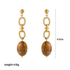 Wholesale Maillard Style Neutral Geometric Tiger Eye Natural Stone Tassel Earrings For Women Stainless Steel 18K Gold Plated Electroplated