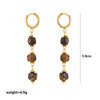 Wholesale Maillard Style Neutral Geometric Tiger Eye Natural Stone Tassel Earrings For Women Stainless Steel 18K Gold Plated Electroplated