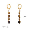 Wholesale Maillard Style Neutral Geometric Tiger Eye Natural Stone Tassel Earrings For Women Stainless Steel 18K Gold Plated Electroplated