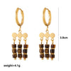 Wholesale Maillard Style Neutral Geometric Tiger Eye Natural Stone Tassel Earrings For Women Stainless Steel 18K Gold Plated Electroplated