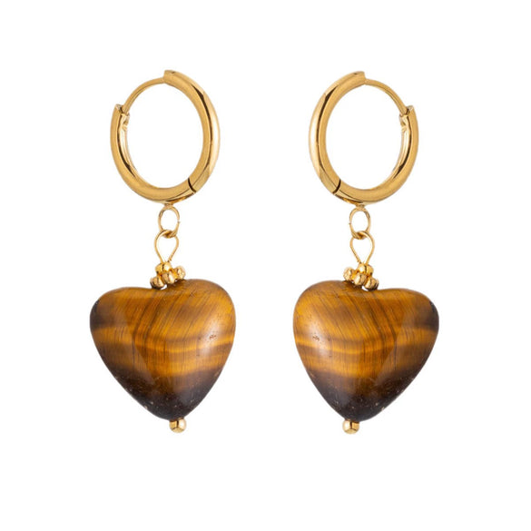 Wholesale Maillard Style Neutral Geometric Tiger Eye Natural Stone Tassel Earrings For Women Stainless Steel 18K Gold Plated Electroplated