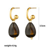 Wholesale Maillard Style Neutral Geometric Tiger Eye Natural Stone Tassel Earrings For Women Stainless Steel 18K Gold Plated Electroplated