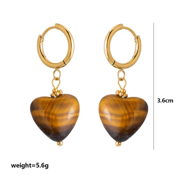 Wholesale Maillard Style Neutral Geometric Tiger Eye Natural Stone Tassel Earrings For Women Stainless Steel 18K Gold Plated Electroplated