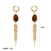 Wholesale Maillard Style Neutral Geometric Tiger Eye Natural Stone Tassel Earrings For Women Stainless Steel 18K Gold Plated Electroplated