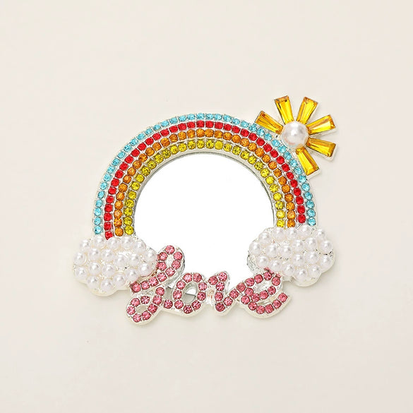 Wholesale Makeup Mirror Phone Case Jewelry Pearl Mirror Alloy Rainbow Diamondembedded Electroplating Accessories For Women