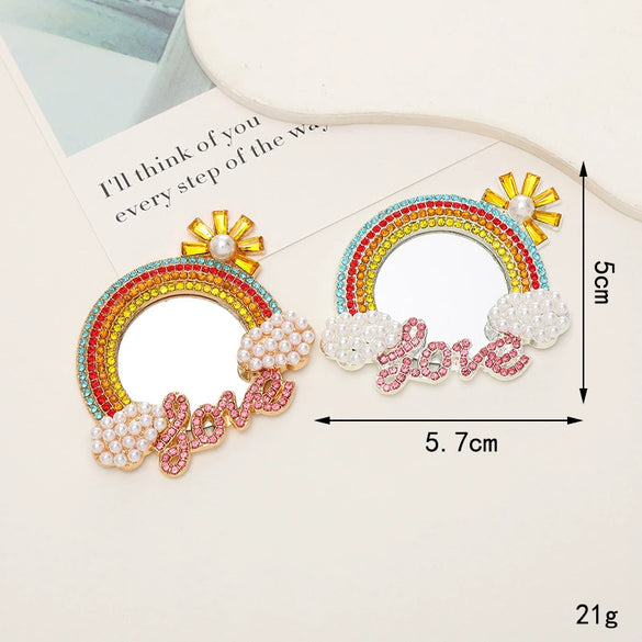 Wholesale Makeup Mirror Phone Case Jewelry Pearl Mirror Alloy Rainbow Diamondembedded Electroplating Accessories For Women