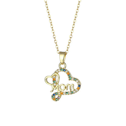 Wholesale Mama Modern Style Letter Heart Shape Stainless Steel Titanium Steel 18k Gold Plated Gold Plated Zircon Pendant Necklace