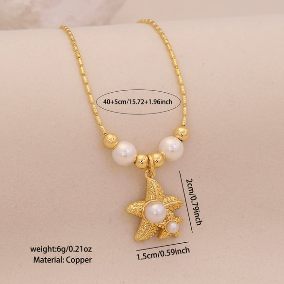 Wholesale Marine Animal Pendant Necklace With Imitation Pearl And Copper Material