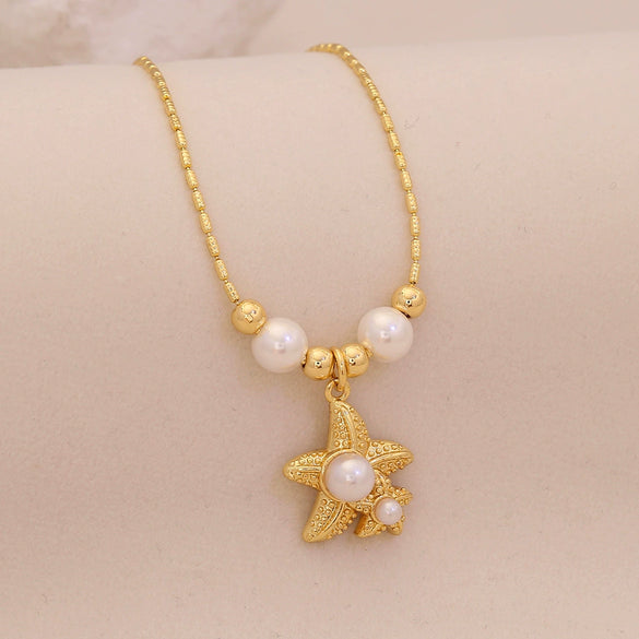 Wholesale Marine Animal Pendant Necklace With Imitation Pearl And Copper Material