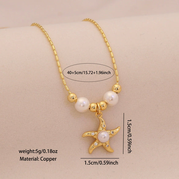 Wholesale Marine Animal Pendant Necklace With Imitation Pearl And Copper Material