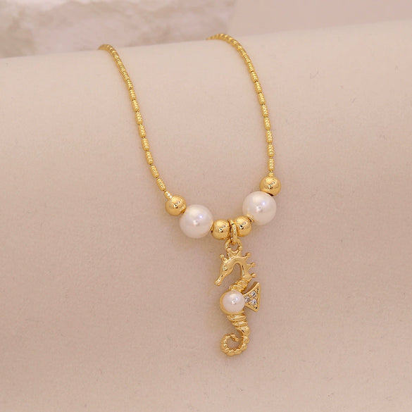 Wholesale Marine Animal Pendant Necklace With Imitation Pearl And Copper Material
