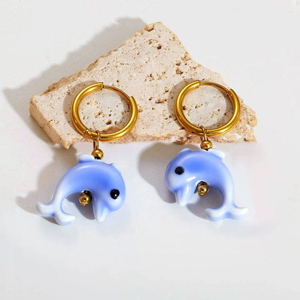Wholesale Marine Earrings Stainless Steel Animal Shaped Niche Design Nonfading Earrings