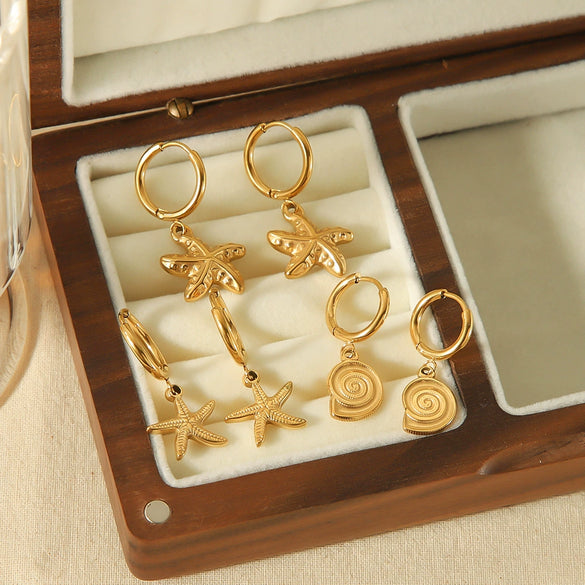 Wholesale Marine Element Animal Zodiac Stainless Steel 18K Gold Plated Starfish Earrings For Women