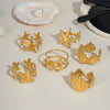 Wholesale Marine Elements High End Sense Stainless Steel Opening Ring With Star And Flower Pattern Pvd Vacuum Real Gold Electroplated Waterproof For Women