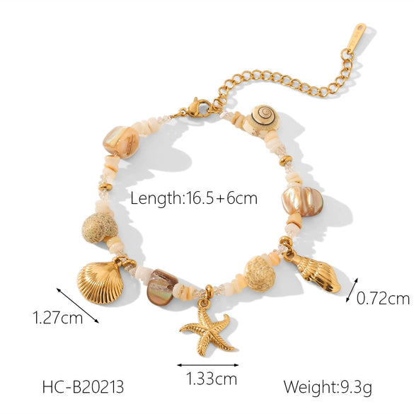 Wholesale Marine Life Pattern Stainless Steel And Titanium Steel Jewelry With Electroplating Conch Shell Necklace Bracelet Starfish Earrings