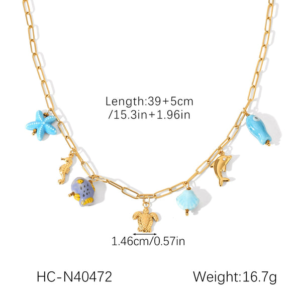 Wholesale Marine Life Pattern Stainless Steel And Titanium Steel Jewelry With Electroplating Conch Shell Necklace Bracelet Starfish Earrings