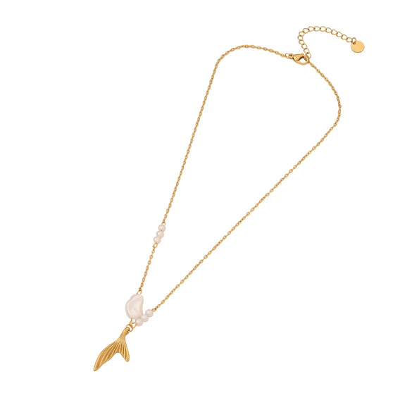Wholesale Marine Series Shell Starfish Fashion Pearl Fishtail Stainless Steel Clavicle Necklace With O Chain And Electroplating