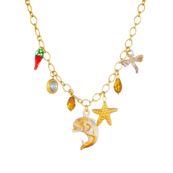 Wholesale Marine Series Stainless Steel Necklace With Dolphin Starfish Dragonfly Animal Zodiac Pendant Electroplated O Word Chain For Women