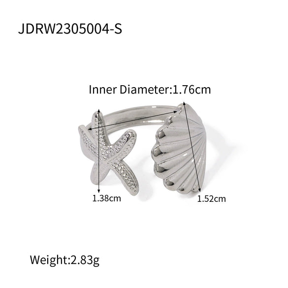 Wholesale Marine Series Stainless Steel Starfish Ring With Geometric Style And Electroplating Treatment For Women