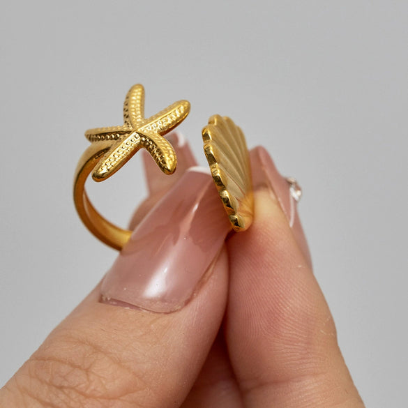 Wholesale Marine Series Stainless Steel Starfish Ring With Geometric Style And Electroplating Treatment For Women