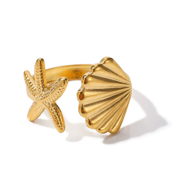Wholesale Marine Series Stainless Steel Starfish Ring With Geometric Style And Electroplating Treatment For Women