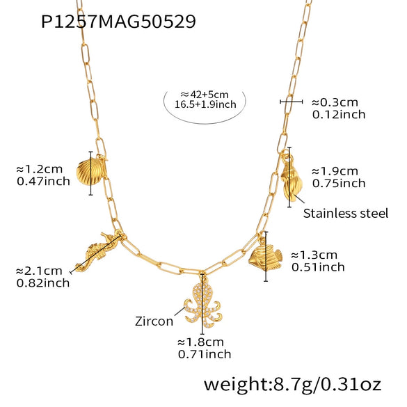 Wholesale Marine Style Octopus Shell Conch Clavicle Necklace Stainless Steel Titanium Steel Geometric Electroplated Summer Jewelry For Women