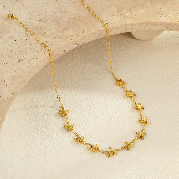 Wholesale Marine Style Stainless Steel Geometric Starfish Shell Clavicle Chain Necklace Jewelry Plated With 18K Gold