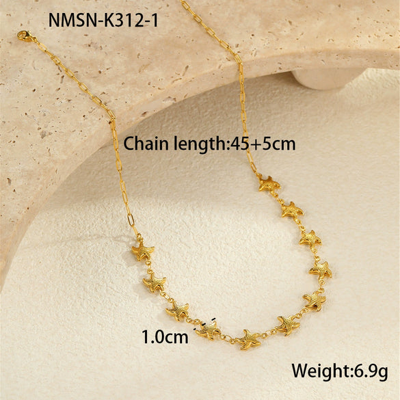 Wholesale Marine Style Stainless Steel Geometric Starfish Shell Clavicle Chain Necklace Jewelry Plated With 18K Gold