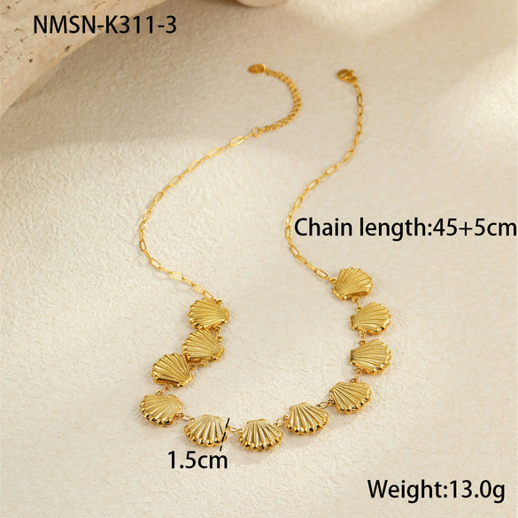 Wholesale Marine Style Stainless Steel Geometric Starfish Shell Clavicle Chain Necklace Jewelry Plated With 18K Gold