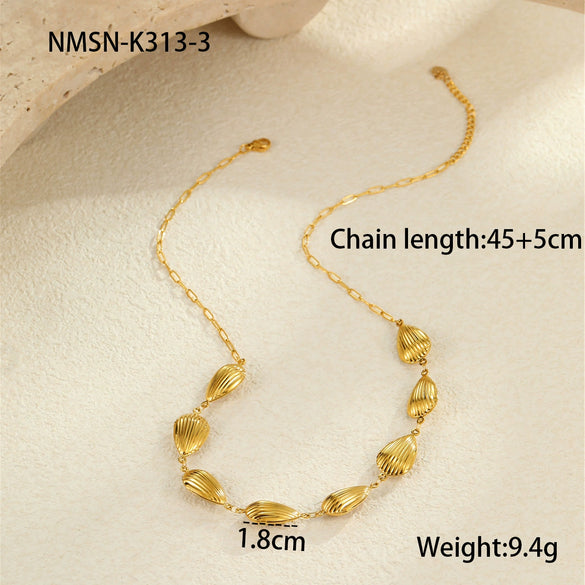 Wholesale Marine Style Stainless Steel Geometric Starfish Shell Clavicle Chain Necklace Jewelry Plated With 18K Gold