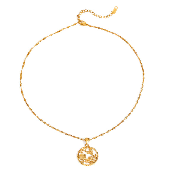 Wholesale Marine Style Stainless Steel Pendant Necklace With Starfish Seahorse Scallop Seaweed Electroplated