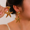 Wholesale Marine Wind Element Geometric Earrings In Stainless Steel With 18K Gold Plated Shell And Starfish Furnace Vacuum Plating And Electroplating For Women