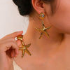 Wholesale Marine Wind Element Geometric Earrings In Stainless Steel With 18K Gold Plated Shell And Starfish Furnace Vacuum Plating And Electroplating For Women