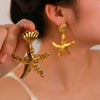 Wholesale Marine Wind Element Geometric Earrings In Stainless Steel With 18K Gold Plated Shell And Starfish Furnace Vacuum Plating And Electroplating For Women