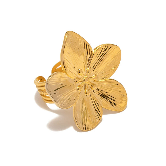 Wholesale Matte Retro Gold Stainless Steel Flower Opening Ring With Geometric Design And Electroplating For Women