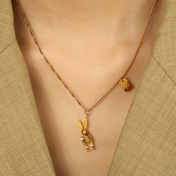 Wholesale Mechanical Rabbit 316L Stainless Steel Necklace For Women Electroplated Fashion Animal Style