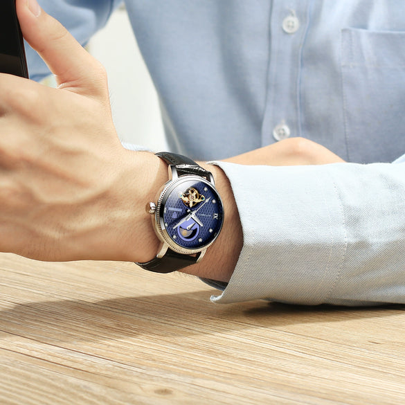 Wholesale Mechanical Watch Metal Case Genuine Leather Strap Round Dial Business Style For Men