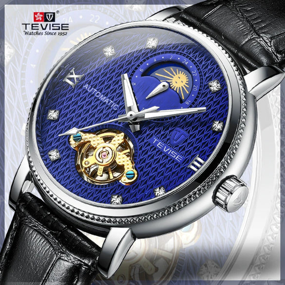 Wholesale Mechanical Watch Metal Case Genuine Leather Strap Round Dial Business Style For Men