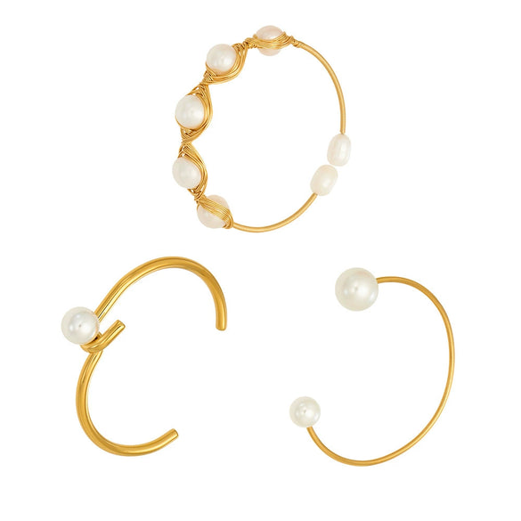Wholesale Medieval Geometric Style 18K Gold Electroplated Natural Freshwater Pearl Open Bracelet Copper Jewelry Accessories