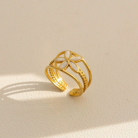 Wholesale Medieval Style Electroplated Stainless Steel Multi Color Geometric Adjustable Ring For Women With Heart Wave Rhombus U Shaped Patterns