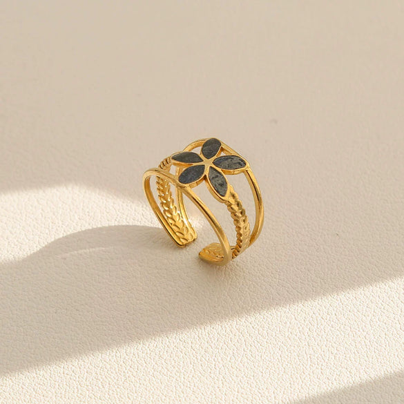 Wholesale Medieval Style Electroplated Stainless Steel Multi Color Geometric Adjustable Ring For Women With Heart Wave Rhombus U Shaped Patterns