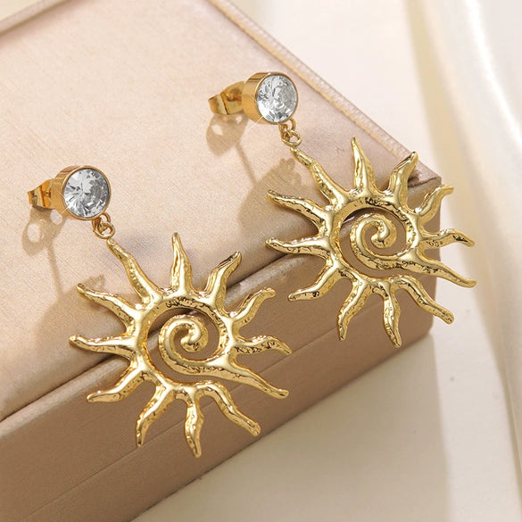 Wholesale Medieval Style Geometric Sun Stamped Stainless Steel Earrings For Women