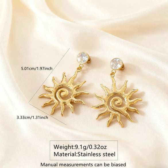 Wholesale Medieval Style Geometric Sun Stamped Stainless Steel Earrings For Women