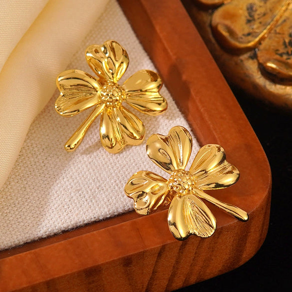 Wholesale Medieval Style Stamped Stainless Steel Flower Earrings For Women