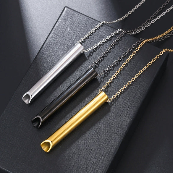 Wholesale Meditation Decompression Whistle Pendant Necklace Stainless Steel Titanium Steel Handmade Geometric Ochain