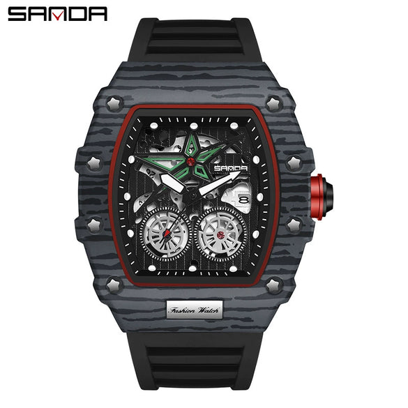 Wholesale Men's Alloy Alloy And Tpu Barrelshaped Quartz Watch With Zebra Pattern And Hollow Design