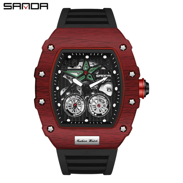 Wholesale Men's Alloy Alloy And Tpu Barrelshaped Quartz Watch With Zebra Pattern And Hollow Design