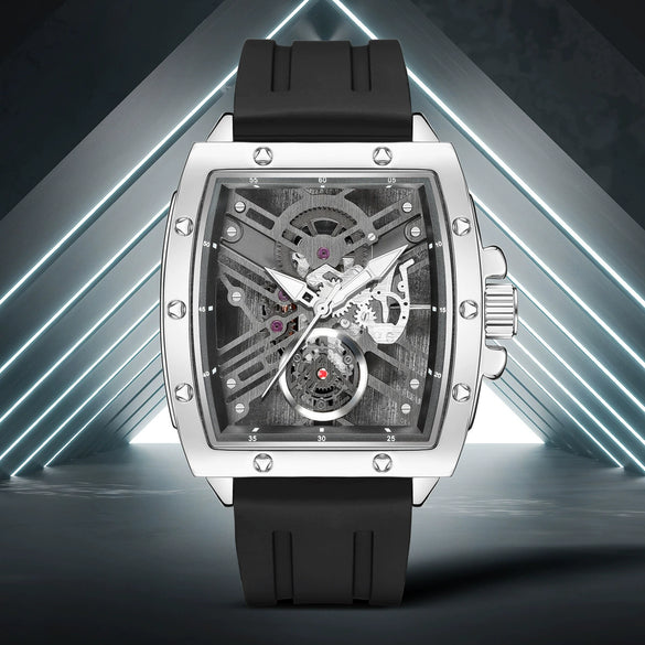 Wholesale Men's Alloy And Silicone Hollow Non Mechanical Sports Luminous Waterproof Barrel Shaped Watch